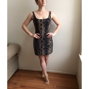 Suede snake skin print mini dress square neck